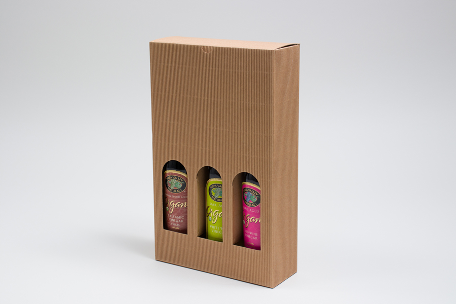7-7/8 x 2-1/2 x 12-9/16” NATURAL KRAFT GROOVE BOTTLE BOXES WITH WINDOWS