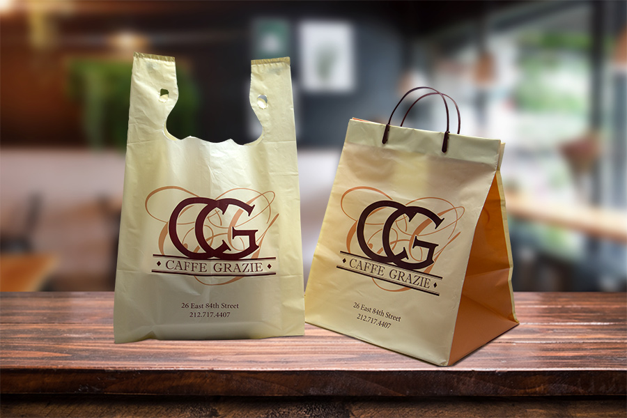 Custom Printed Poly Take-out Bags - Cafe Grazie