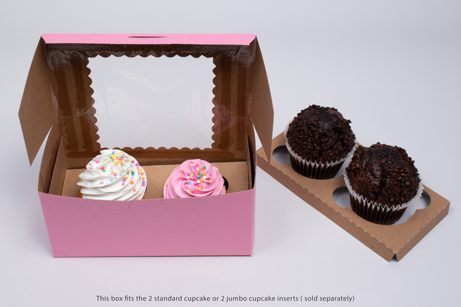8 x 4 x 4 STRAWBERRY PINK CUPCAKE BOXES WITH WINDOWS