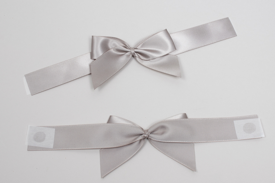 4-1/2 x 2-3/4” PRE-TIED BOW – SELF-ADHESIVE 1-1/2” SILVER RIBBON FOR 8” x 8” MAGNETIC BOX