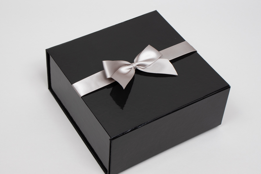 4-1/2 x 2-3/4” PRE-TIED BOW – SELF-ADHESIVE 1-1/2” SILVER RIBBON FOR 8” x 8” MAGNETIC BOX