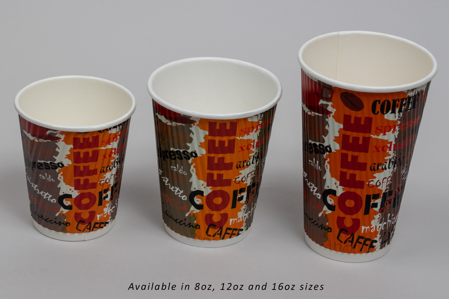 12 OUNCE COFFEE PRINT INSULATED RIPPLE PAPER CUPS