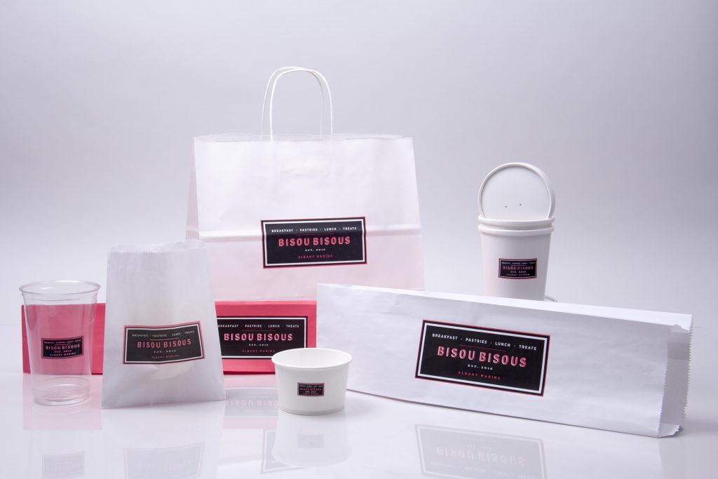 Custom restaurant packaging for Bisou Bisous