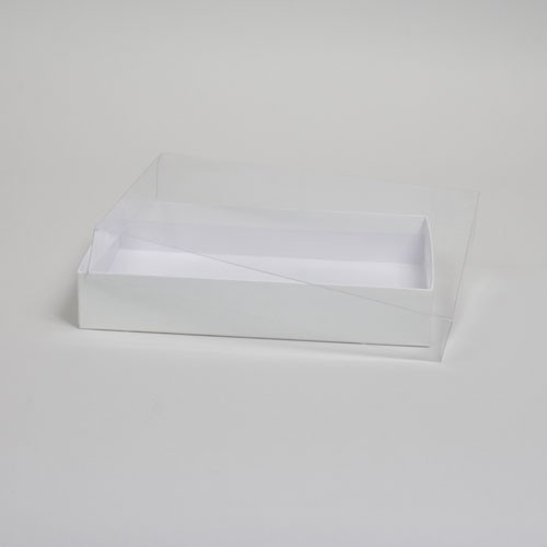 7-3/8 x 5-3/8 x 1  WHITE SWIRL CLEAR TOP GIFT BOXES