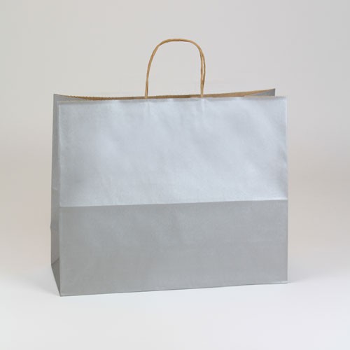 16 x 6 x 13 SILVER METALLIC PAPER SHOPPING BAGS ***LIMITED AVAILABILITY***