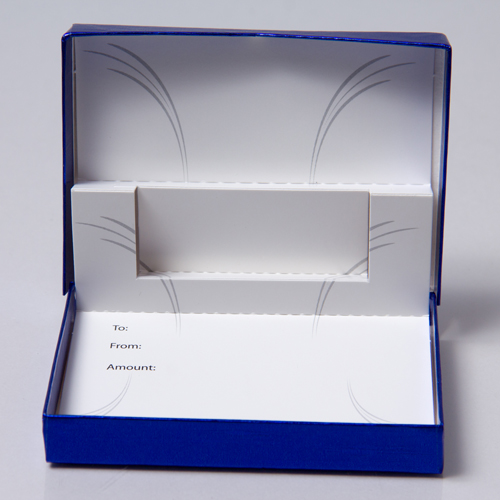 4-5/8 x 3-3/8 x 5/8 METALLIC BLUE GIFT CARD BOX WITH POP-UP INSERT