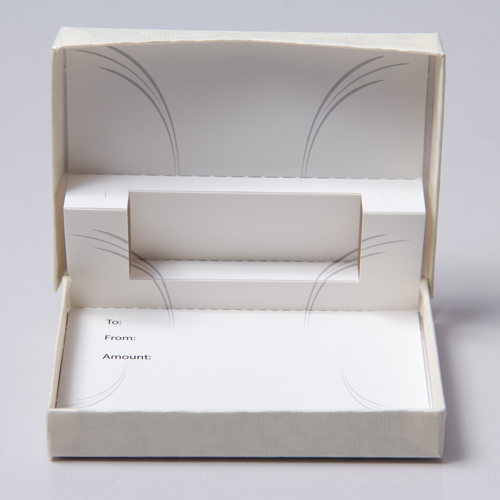 4-5/8 x 3-3/8 x 5/8 IVORY RIB GIFT CARD BOX WITH POP-UP INSERT