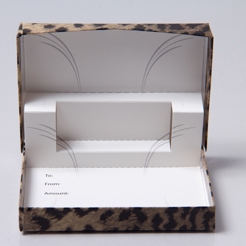 4-5/8 x 3-3/8 x 5/8 LEOPARD GIFT CARD BOX  GIFT CARD BOX WITH POP-UP INSERT