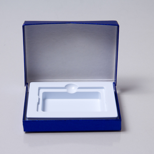 4-5/8 x 3-3/8 x 5/8 METALLIC BLUE GIFT CARD BOX WITH PLATFORM INSERT