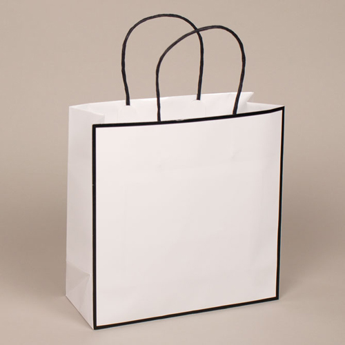 10 x 4 x 10 WHITE WITH BLACK TRIM PAPER SHOPPING BAGS