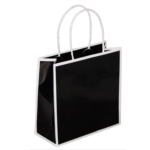 7 x 3 x 7 BLACK WITH WHITE TRIM PAPER SHOPPING BAGS
