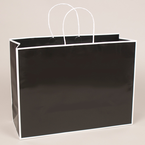 16 x 6 x 12 BLACK WITH WHITE TRIM PAPER SHOPPING BAGS