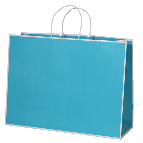 16 x 6 x 12 TURQUOISE WITH WHITE TRIM PAPER SHOPPING BAGS