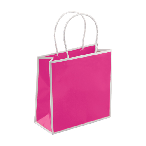7 x 3 x 7 FUCHSIA PINK & WHITE PAPER SHOPPING BAGS