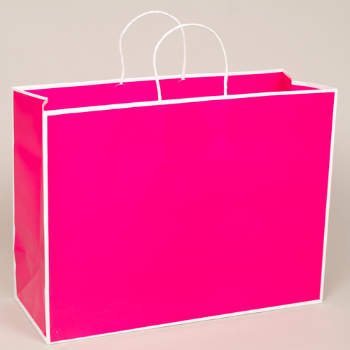 16 x 6 x 12 FUCHSIA PINK & WHITE PAPER SHOPPING BAGS