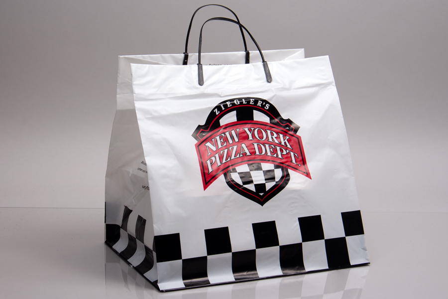 Custom Printed Plastic Takeout Bags with Clip Loop Handle - NYPD Pizza