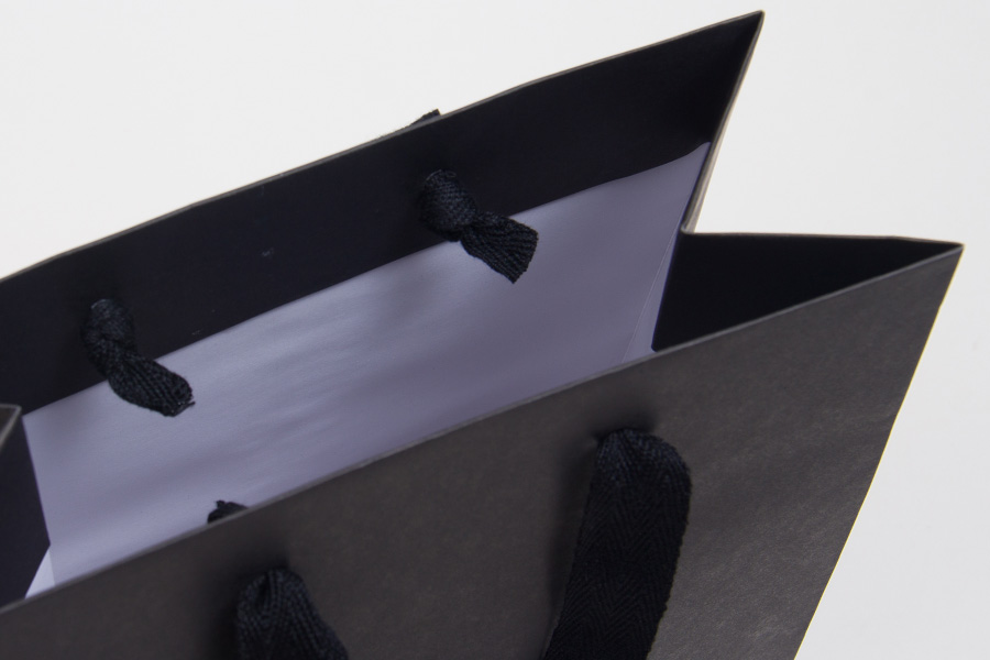 8 x 4 x 10 MATTE BLACK TINTED PAPER EUROTOTE SHOPPING BAGS - TWILL RIBBON HANDLES