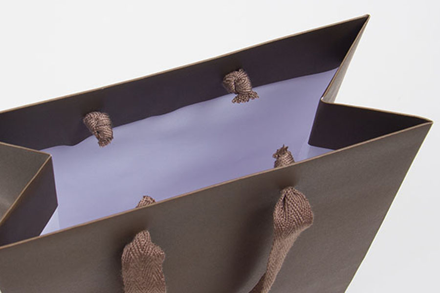 8 x 4 x 10 MATTE CHOCOLATE TINTED PAPER EUROTOTES - TWILL RIBBON HANDLES