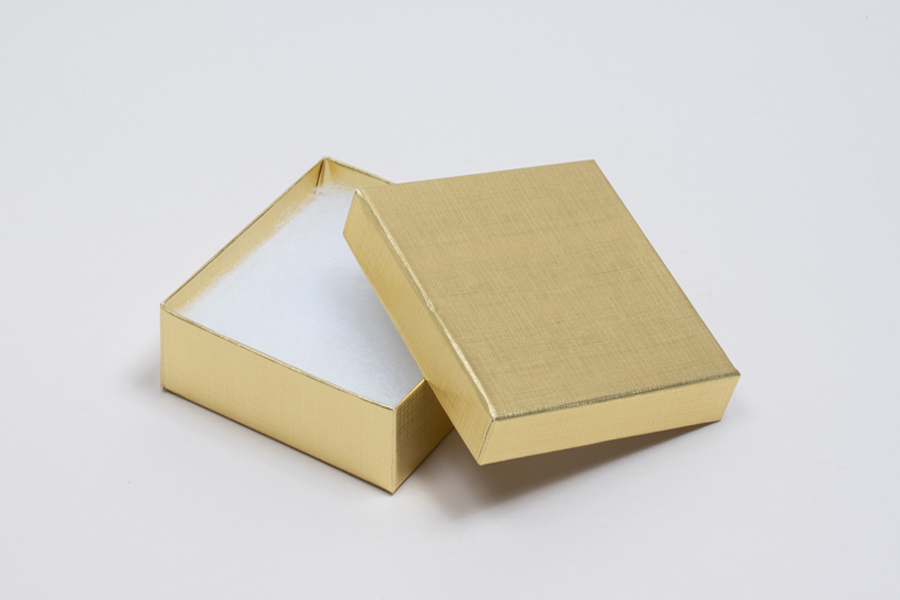 (#33D) 3-1/2 x 3-1/2 x 1-1/2 GOLD LINEN JEWELRY BOXES