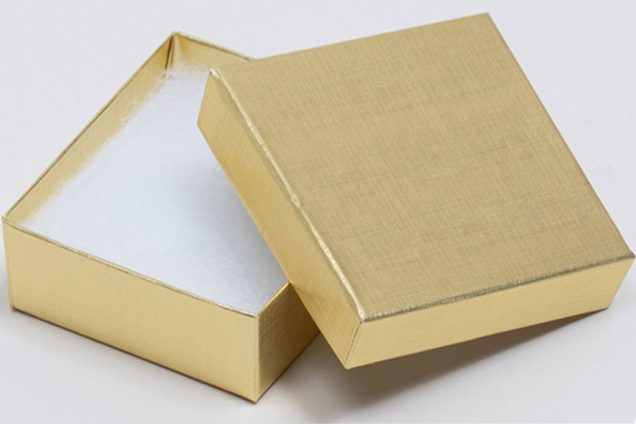 (#34) 3-1/2 x 3-1/2 x 2 GOLD LINEN JEWELRY BOXES