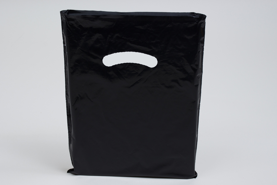 9 x 12 BLACK SUPER GLOSS PLASTIC BAGS - 1.25 mil