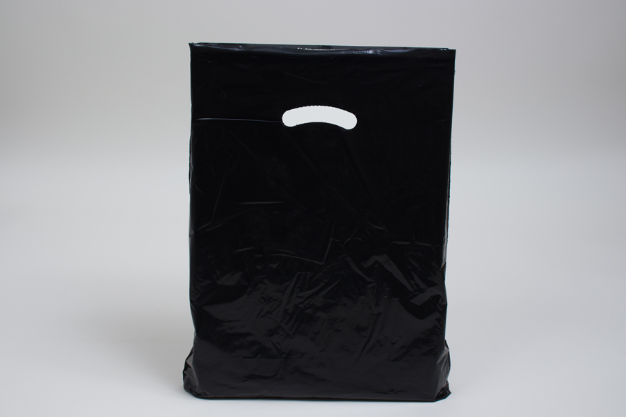 15 x 18 x 4 BLACK SUPER GLOSS PLASTIC BAGS - 1.25 mil