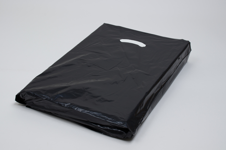 15 x 18 x 4 BLACK SUPER GLOSS PLASTIC BAGS - 1.25 mil