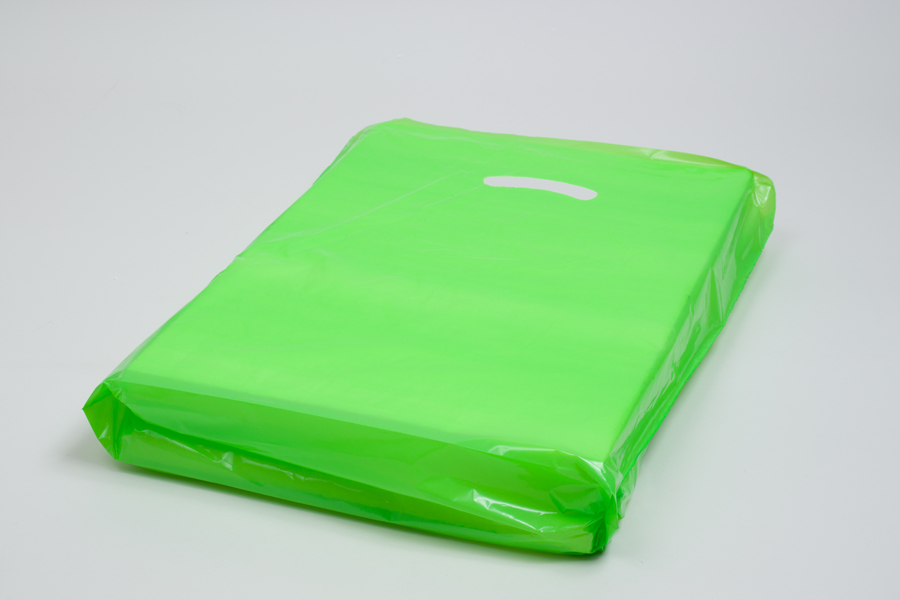 15 x 18 x 4 CITRUS GREEN SUPER GLOSS PLASTIC BAGS - 1.25 mil