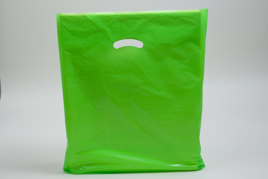 Plastic Bags Lime Green 500 Shopping Merchandise Diecut 20 X 20 x 5" Low Density 