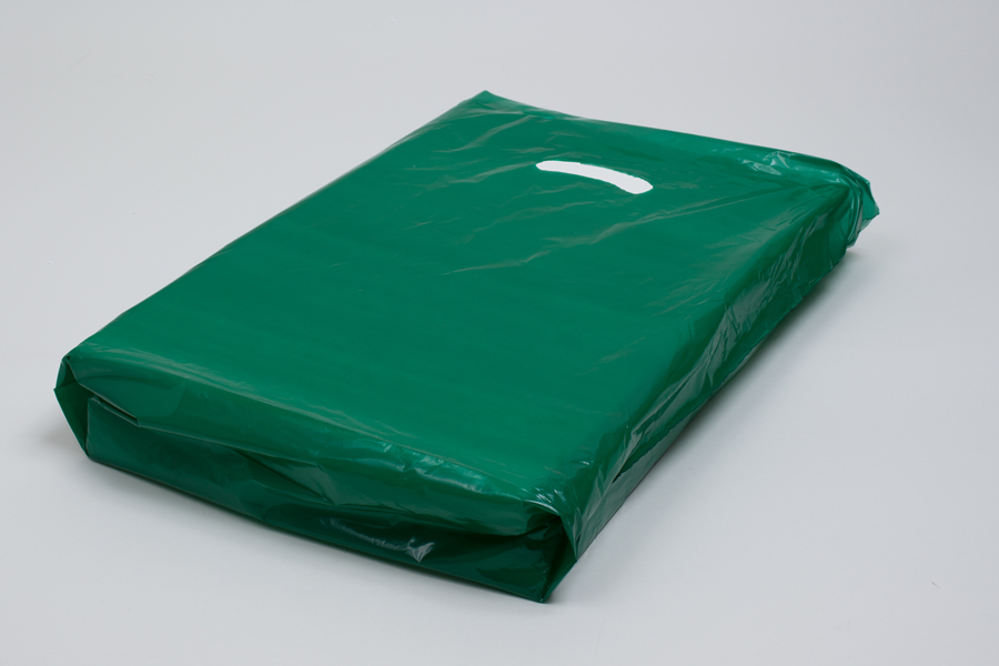 15 x 18 x 4 DARK GREEN SUPER GLOSS PLASTIC BAGS - 1.25 mil