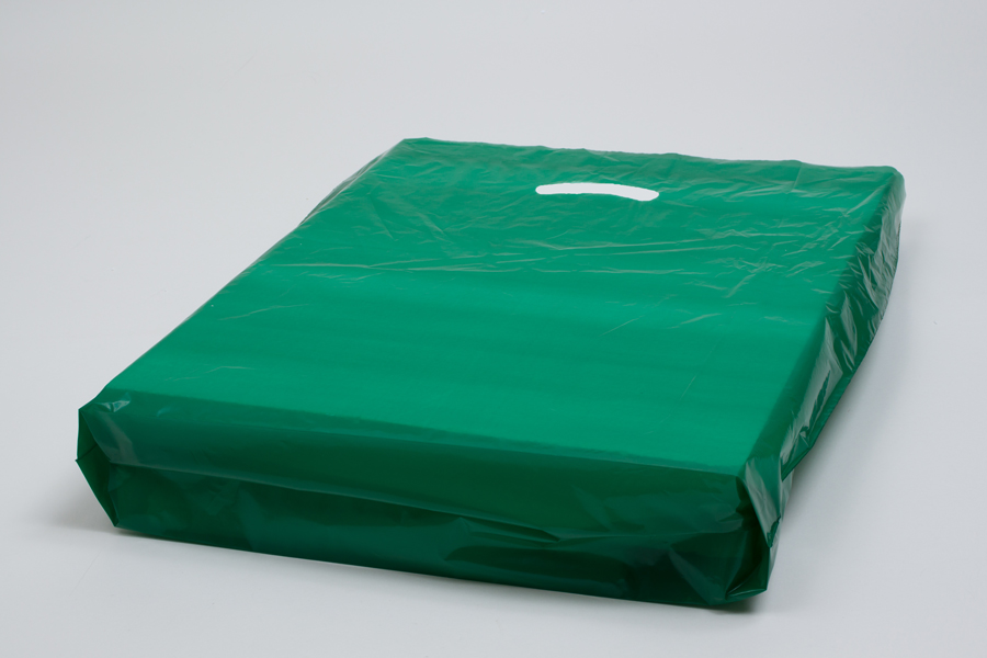 18 x 18 x 4 DARK GREEN SUPER GLOSS PLASTIC BAGS - 1.25 mil