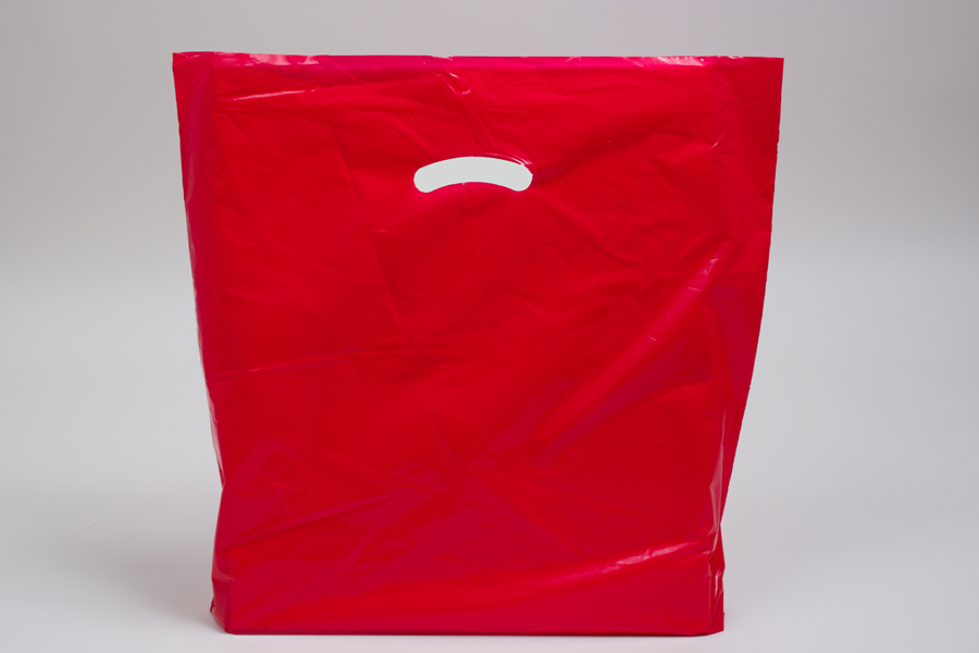 18 x 18 x 4 RED SUPER GLOSS PLASTIC BAGS - 1.25 mil