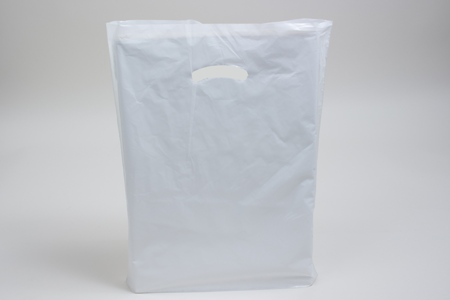 3" 250 White Patch Handle Carrier Gift Retail Shopping Plastic Bags 15" x 18" 