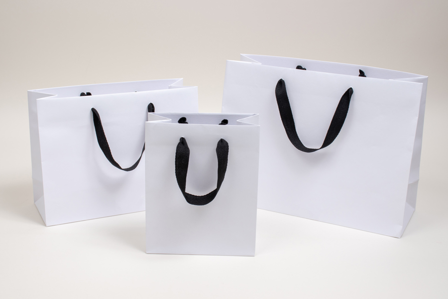 MC - Eurotote Shopping Bags - Matte White with Black Twill Handles