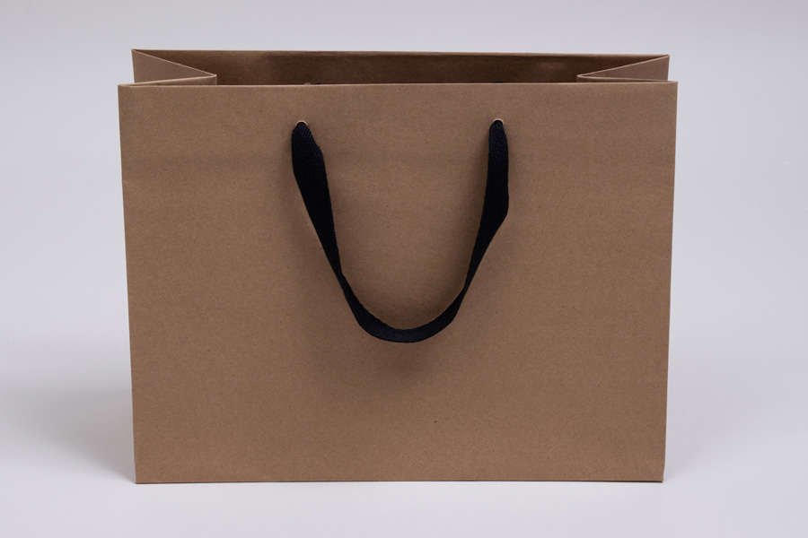 13 x 5 x 10 Natural Kraft Paper Eurototes - Black Twill Ribbon Handles