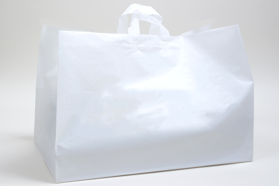 22 x 14 x 15 White Plastic Catering Bags with Soft Loop Handles