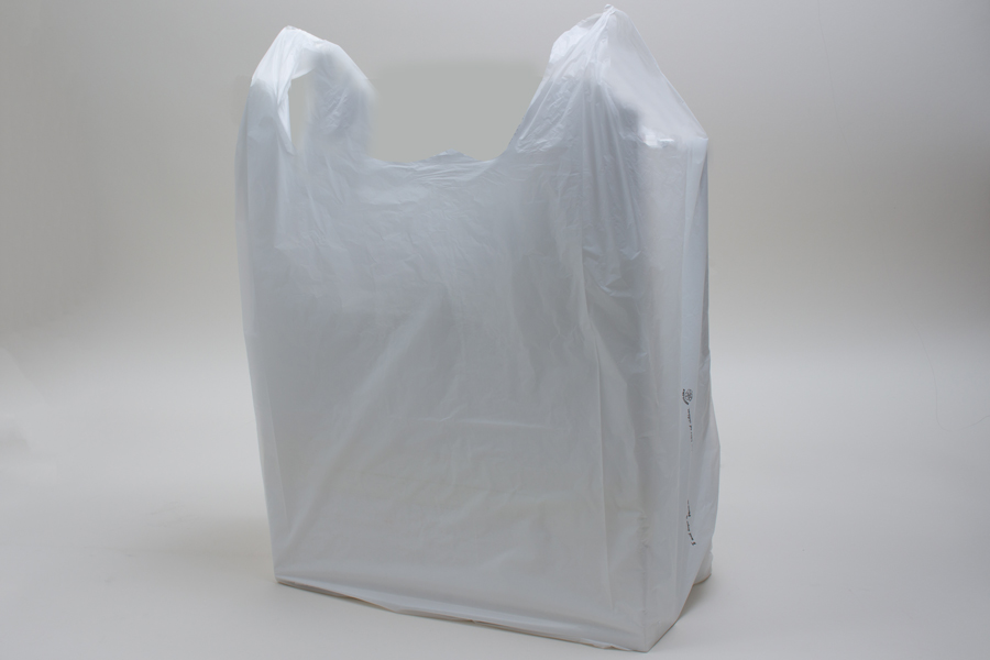 14 x 9 x 26 WHITE HIGH DENSITY PLASTIC T-SHIRT BAGS - 0.65 mil