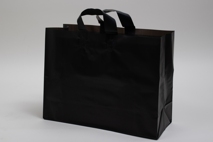 16x6x12 Black Frosted Loop-handle Plastic Bags - 4 Mil