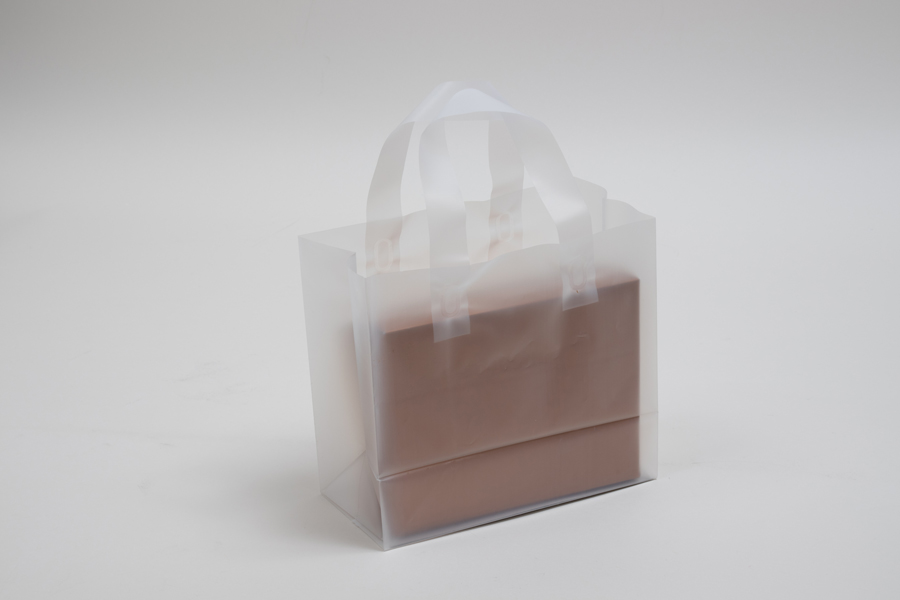 14x10x15 Clear Frosted Loop-handle Plastic Bags - 4 Mil