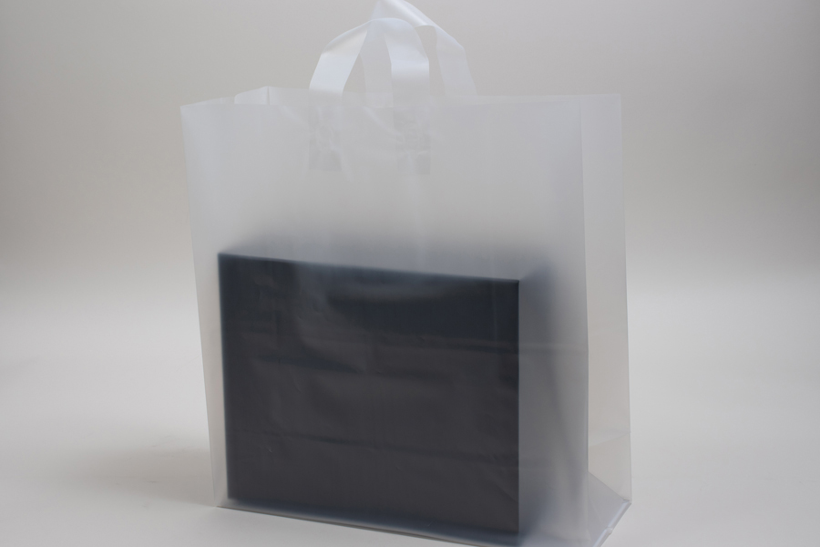 Translucent Plastic Shopping Bags with Logo Print Custom Loop Handle Bags