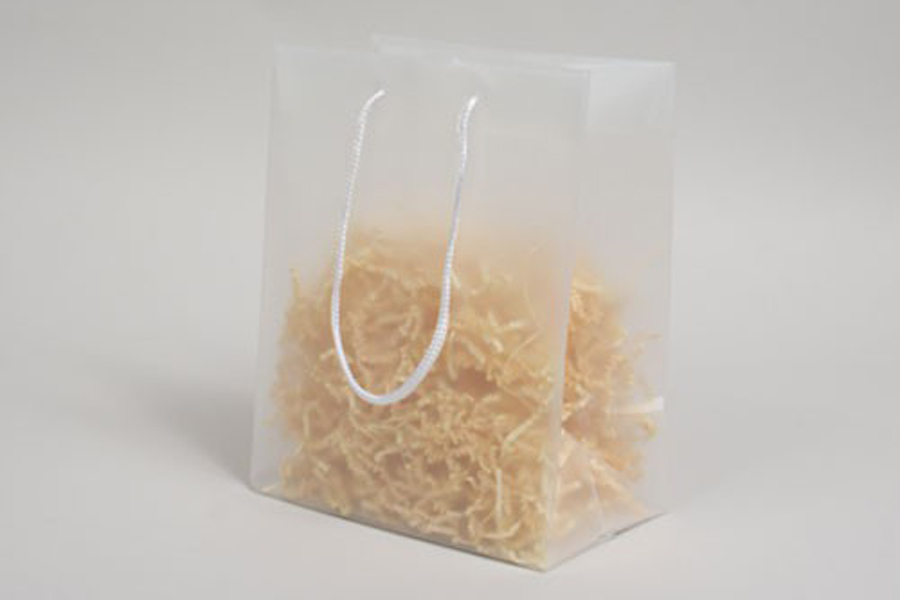 8 x 5 x 10 CLEAR FROSTED ROPE HANDLED EUROTOTE PLASTIC BAGS - 4 mil