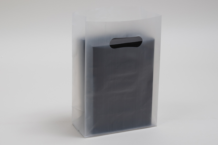 7 x 3.5 x 10.5 Clear Frosted Plastic Tote Bags - 3.5 Mil