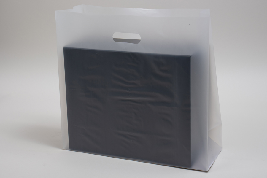 16 x 6 x 15 CLEAR FROSTED PLASTIC TOTE BAGS - 3.5 mil