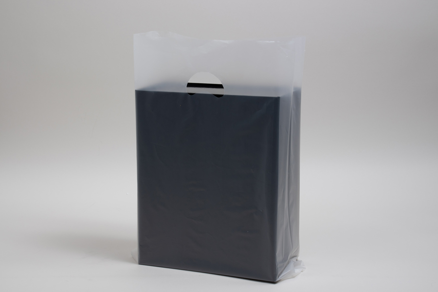 14 x 3 x 21 CLEAR FROSTED PLASTIC MERCHANDISE BAGS - 2.25 mil