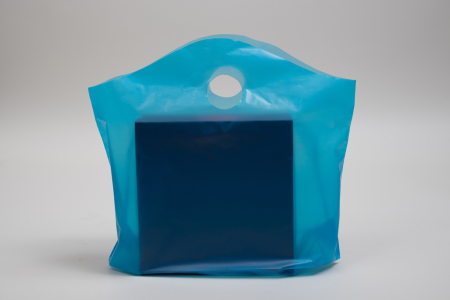 18 x 15 + 6 LAGOON BLUE FROSTED WAVETOP PLASTIC BAGS - 2.25 mil