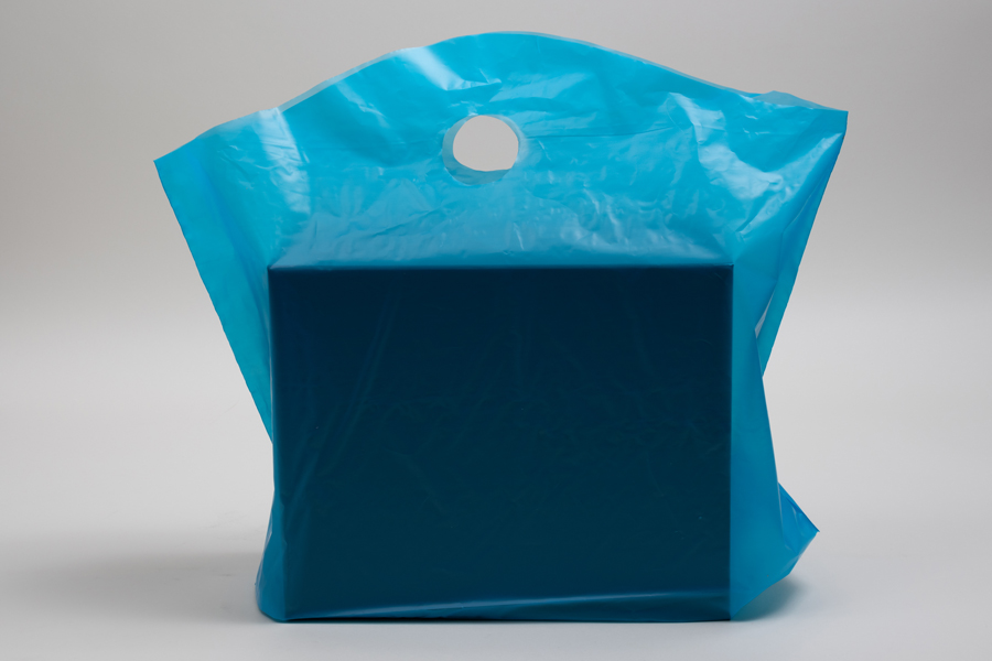 22 x 18 + 8 LAGOON BLUE FROSTED WAVETOP PLASTIC BAGS - 2.25 mil