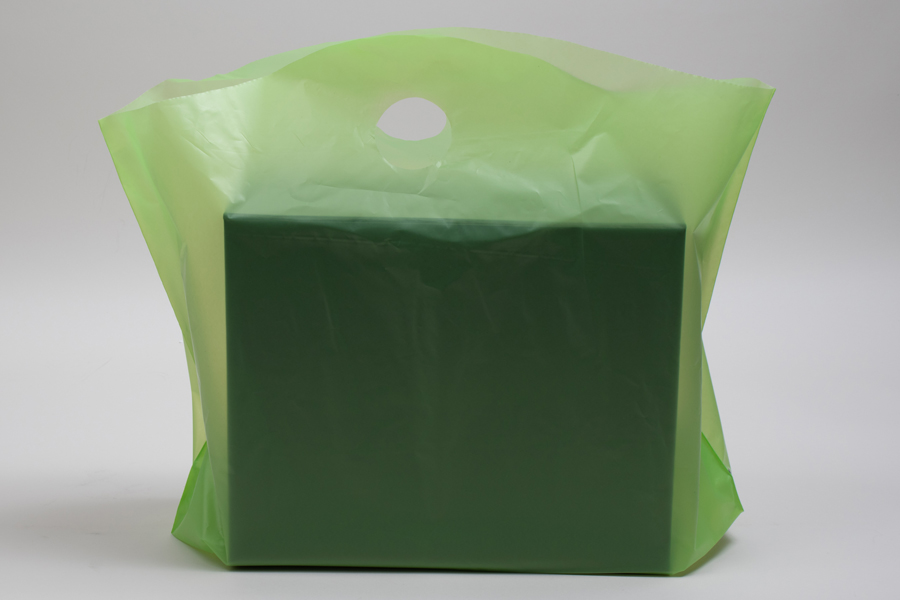 22 x 18 + 8 CITRUS GREEN FROSTED WAVETOP PLASTIC BAGS - 2.25 mil
