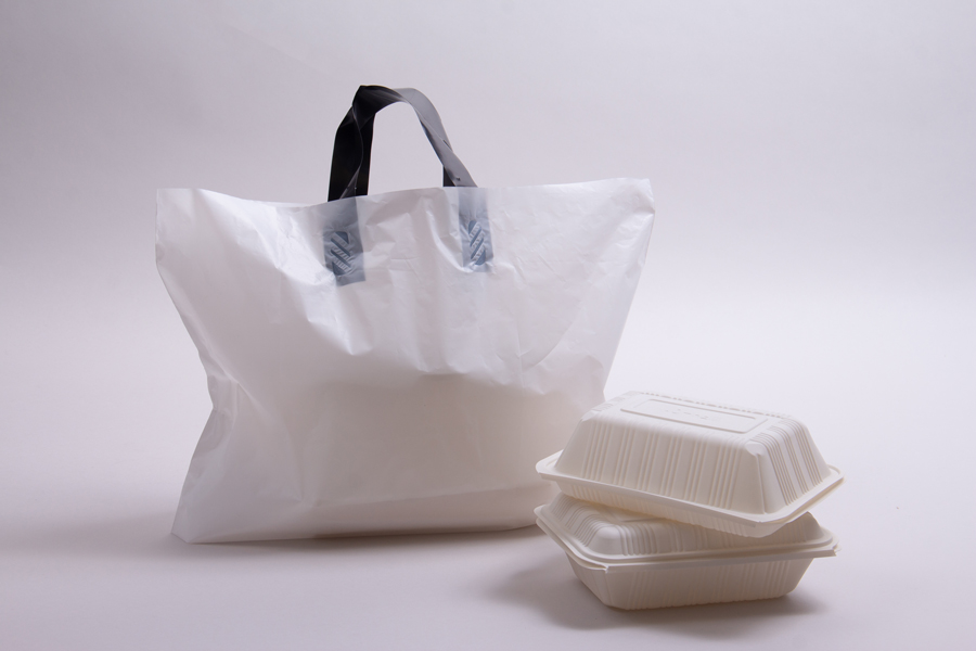 16 x 11 x 8 WHITE SOFT LOOP HANDLE AMERITOTE PLASTIC CARRYOUT BAGS - 1.50 mil