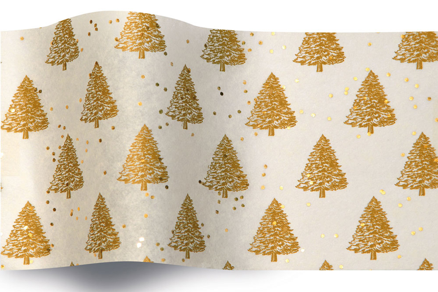 20 x 30 SATINWRAP TISSUE PAPER -  GOLD PEARL TREES