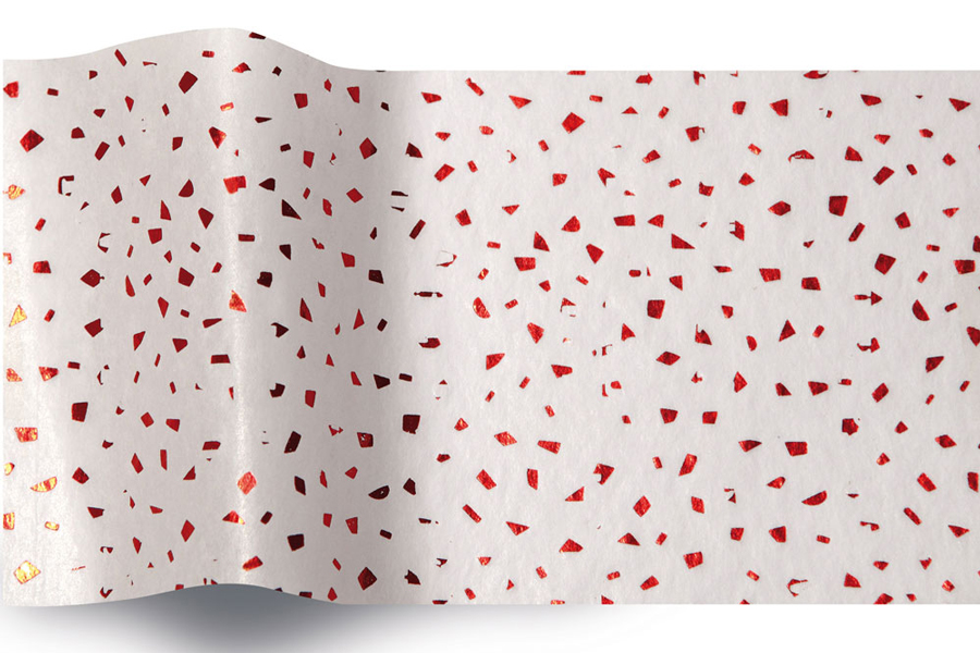 20 x 30 SATINWRAP TISSUE PAPER - WHITE W/RED FLAKES REFLECTIONS